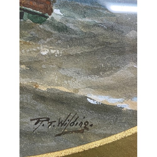 1103 - R T Wilding a pair of oval framed watercolours of coastal scenes Clovelly, Devon and Gorleston Harbo... 