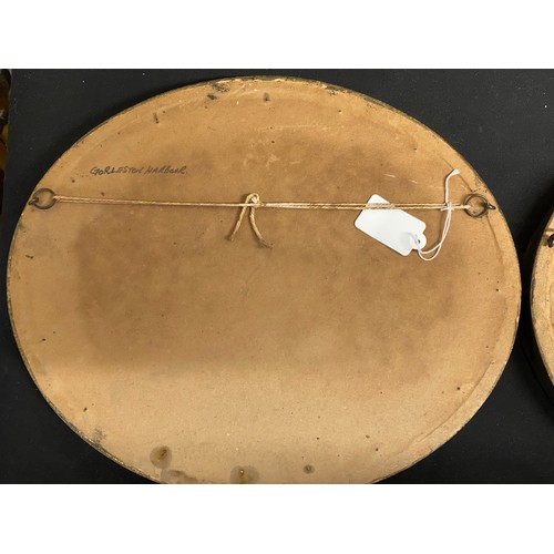 1103 - R T Wilding a pair of oval framed watercolours of coastal scenes Clovelly, Devon and Gorleston Harbo... 