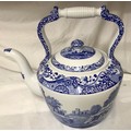Spode Italian blue and white large kettle height to handle 32cms.