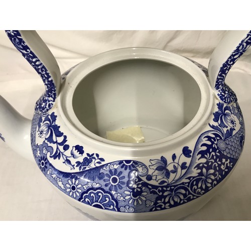 39 - Spode Italian blue and white large kettle height to handle 32cms.