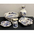 Mason's Sapphire pattern to include jug, vase and three bowls. Vase 25cms h, jug 12cms, large bowl 2... 