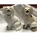 Two Staffordshire pottery Spaniel dogs, 25cms h.