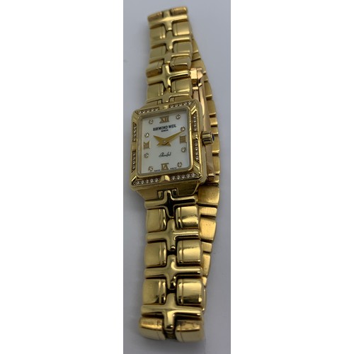 638 - A Raymond Weil 18 carat gold and diamond set ladies wristwatch in original display case with 18 cara... 