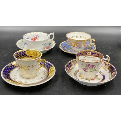 3 - A collection of 19thC porcelain cups and saucers to include one Spode, 5 other cups and saucers and ... 