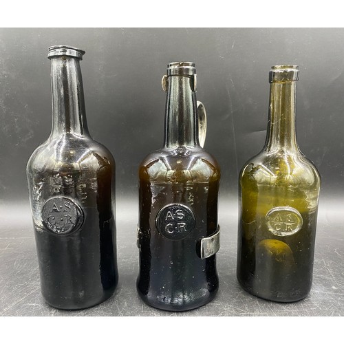 161 - Three 19thC All Souls College Oxford wine bottles, all with A.S.C.R. seals ( All Souls Common Room).... 