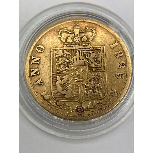 573 - George IIII half sovereign and case, Laureate Portrait, 1825, the only half sovereign of this king b... 