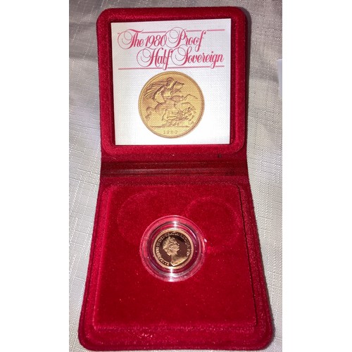 581 - A 1980 Proof Half Sovereign, complete in capsule with case of issue and certificate.