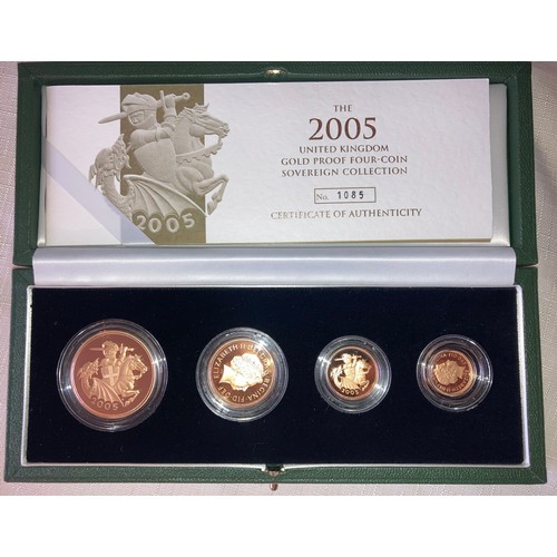 586 - A Royal Mint United Kingdom Gold Proof Four Coin Sovereign Collection set, dated for 2005, with cert... 