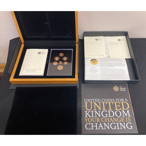 589 - 2008 UK GOLD PROOF COINAGE SET, comprising 1p, 2p, 5p, 10p, 20p, 50p and £1 coins, in a fitted woode... 