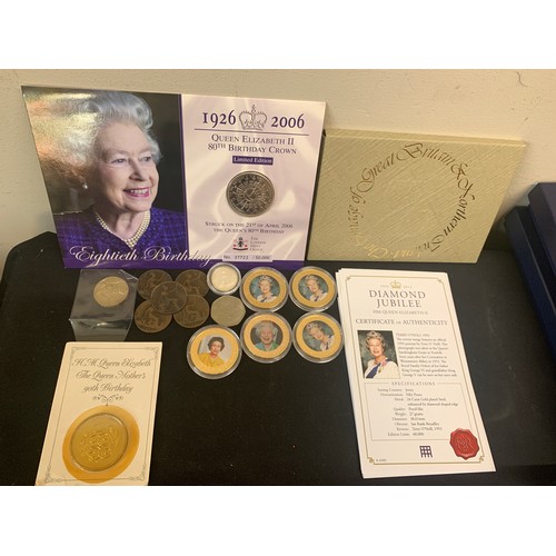 602 - Coinage to include Queen Elizabeth II 80th Birthday crown, diamond Jubilee 50 pence coins, 1996 £2 c... 