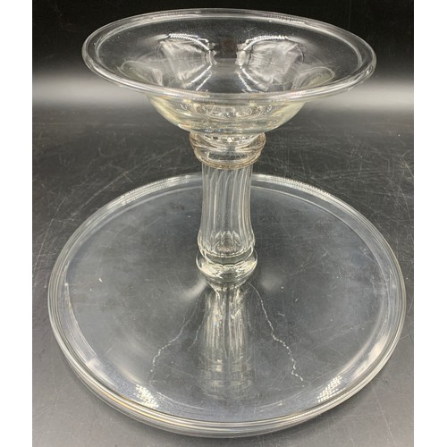 154 - A large glass tazza circa 1785 with a circular galleried top and a generous moulded Silesian stem an... 