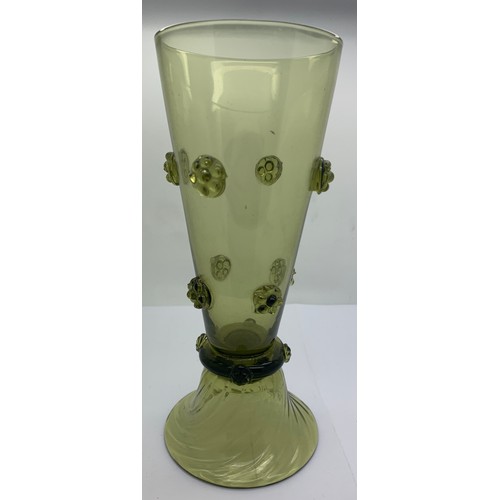 157 - A Bohemian deep wine glass. The trumpet body tapers to a ring knop sat on a deep spiral flared base ... 