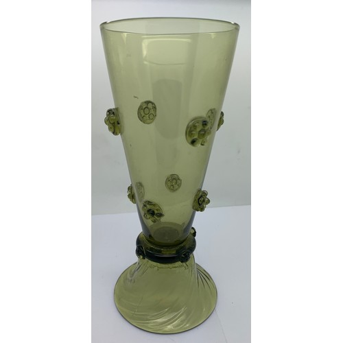 157 - A Bohemian deep wine glass. The trumpet body tapers to a ring knop sat on a deep spiral flared base ... 