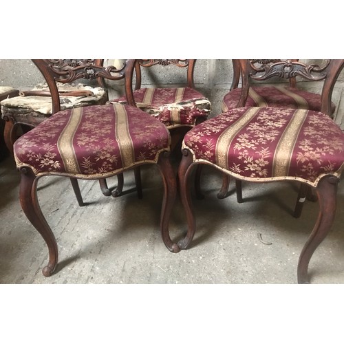 1307 - A set of five Victorian balloon back dining chairs on cabriole legs with serpentine front.