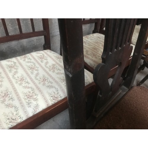 1308 - A set of 3 mahogany square taper leg chairs with inlaid stretcher and drop in seats, one slat back c... 