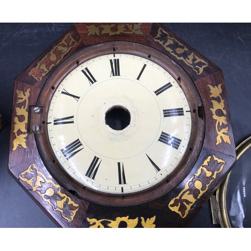 674 - Walnut brass inlaid pendulum wall clock for restoration. Painted wooden face with roman numerals and... 