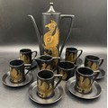 Phoenix pattern Portmeirion coffee service by John Cuffley, 6 cups/saucers, coffee pot, milk and sug... 