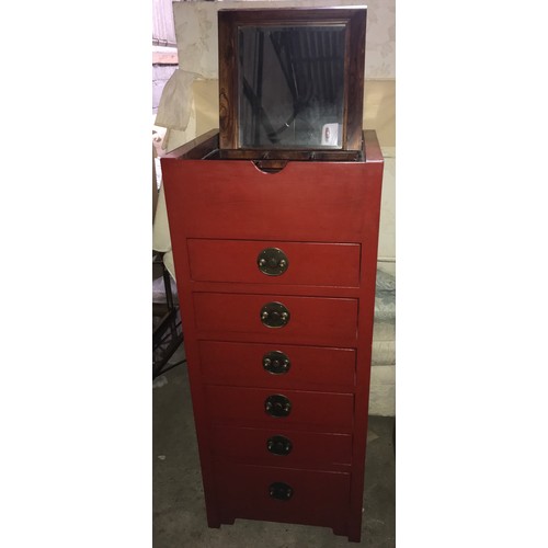 1294 - A Chinese six height chest with lift up lid, fitted compartment with mirror. 51cms w x 46cms d x 125... 