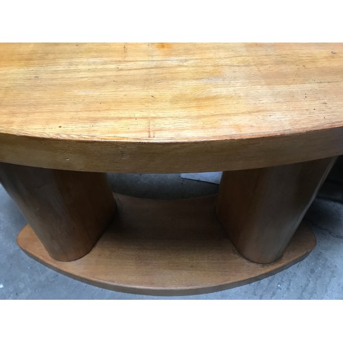 1319 - An oak altar table with curved front and back and kidney shaped top. Width approx 154cm x 92cm h.