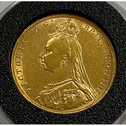 580 - Victoria 1891 full Gold Sovereign in capsule.