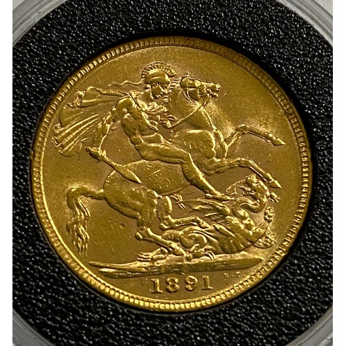 580 - Victoria 1891 full Gold Sovereign in capsule.