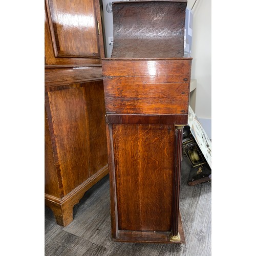 671 - An oak and mahogany cased grandfather clock with painted face Denton Northgraves Hull. Approx. 206cm... 