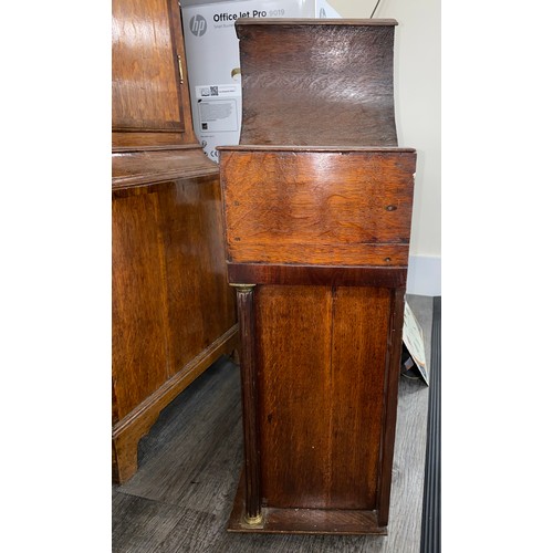 671 - An oak and mahogany cased grandfather clock with painted face Denton Northgraves Hull. Approx. 206cm... 