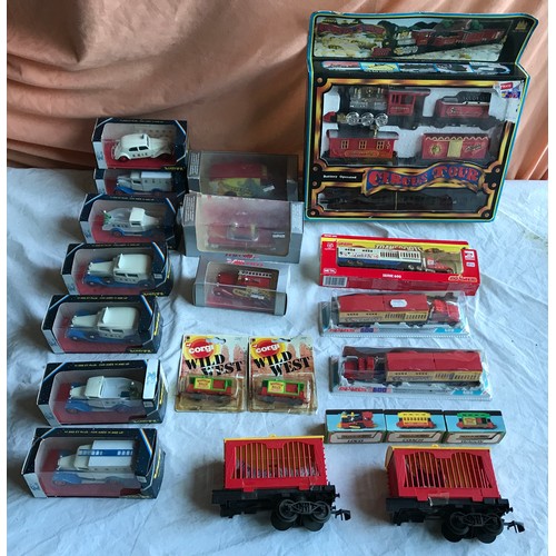 399 - Diecast metal and plastic circus vehicles selection. Seven Verem diecast vehicle, KNIE circus, Vites... 