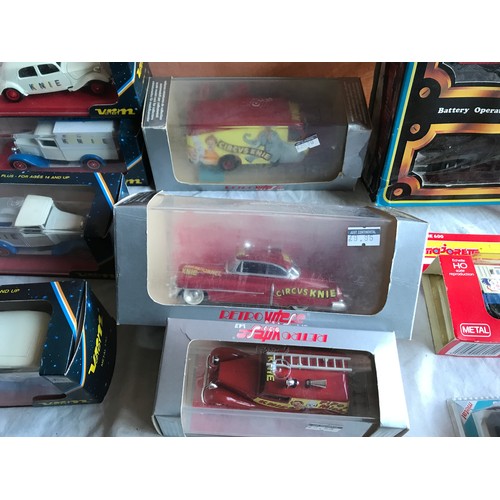 399 - Diecast metal and plastic circus vehicles selection. Seven Verem diecast vehicle, KNIE circus, Vites... 