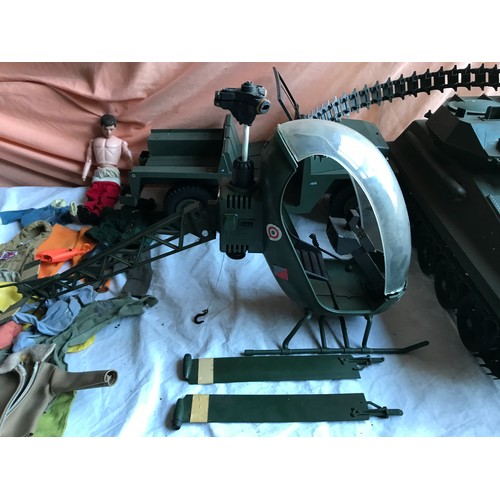 407 - Action Man Toys, Jeep, Helicopter, Tank Clothing & one Action Figure.