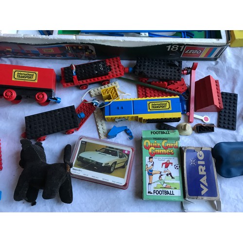 412 - Selection of playworn toys, Lego, Scrabble, Lotto, Jack Straws.