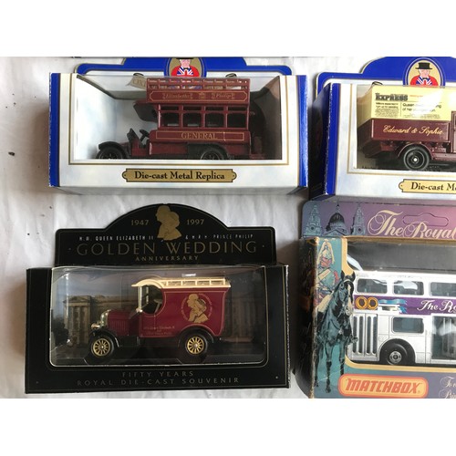 470 - Collection of Royalty advertising buses 6 models, Matchbox Models of Yesteryear and Days Gone.