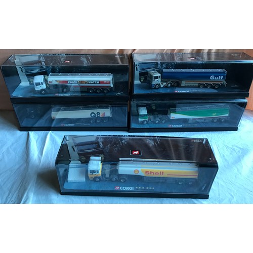 478 - Corgi, Modern trucks series collection of 5 cased models, Tankers, Gulf, BP, Shell, Q8 and Esso Pric... 