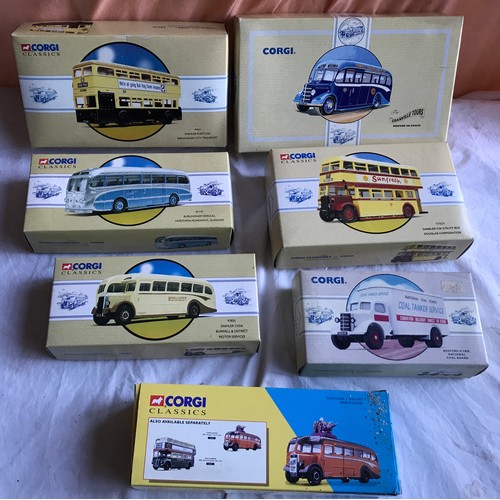 482 - Corgi diecast model buses, 7 assorted boxed models, Corgi Classics and others.