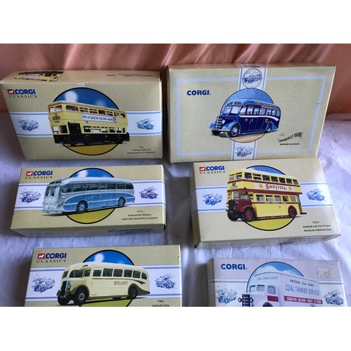 482 - Corgi diecast model buses, 7 assorted boxed models, Corgi Classics and others.