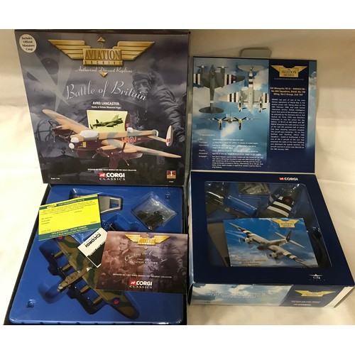 487 - Corgi Aviation Archive selection of 4 models, Spitfire MK1 74SQD, Hawker Hurricane MK1 85 SQD, DH Mo... 