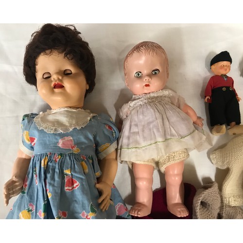 492 - Plastic dolls and clothing to include a B.N.D doll 53cms h, small B.N.D doll 32cms h, small Rosebud ... 