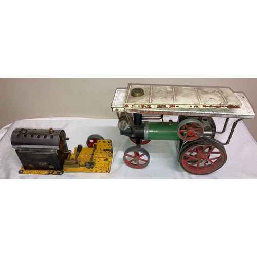 502 - A Meccano live steam stationary engine and a Mamod Steam Tractor.