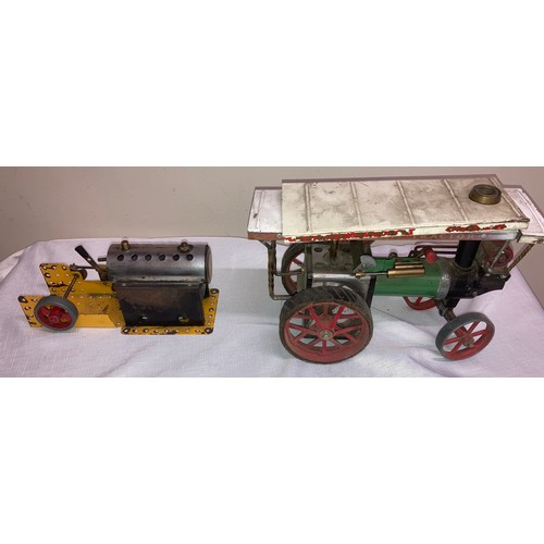 502 - A Meccano live steam stationary engine and a Mamod Steam Tractor.