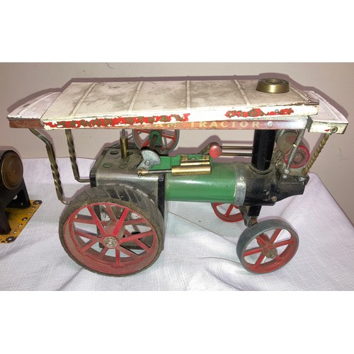 502 - A Meccano live steam stationary engine and a Mamod Steam Tractor.