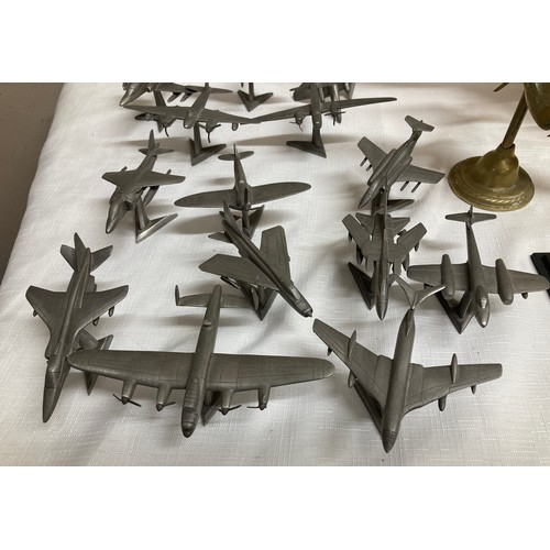 504 - A large collection of planes and cars to include mostly Royal Hampshire cast pewter, Hurricane, Hawk... 