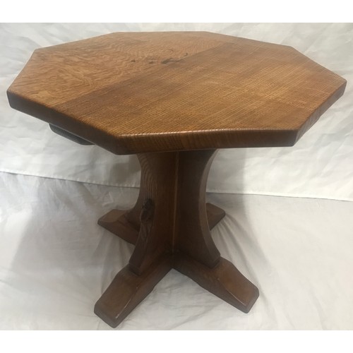 1222 - Robert Mouseman Thompson oak octagonal topped occasional table. 54 w x 46.5cm h.