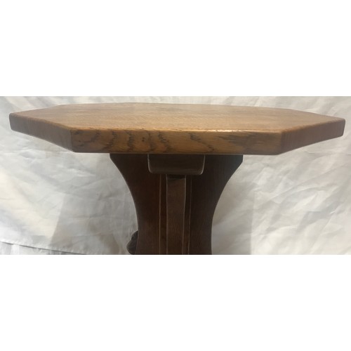 1222 - Robert Mouseman Thompson oak octagonal topped occasional table. 54 w x 46.5cm h.