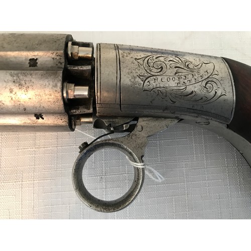 675 - Pepperbox revolver, 6 shot percussion fired, approx .44 calibre chambers of approx length 75mm, pain... 