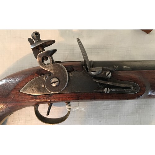 676 - Flintlock pistol with round 8.5'' barrel, fitted steel ramrod on swivel, brass furniture, brass grip... 