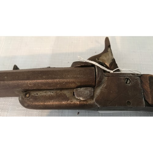 677 - Pinfire pistol, side by side, double barrelled, 10.5cm barrel length, mid/late Victorian.