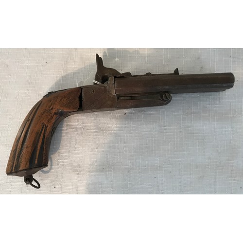 677 - Pinfire pistol, side by side, double barrelled, 10.5cm barrel length, mid/late Victorian.