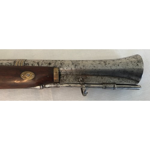 678 - Flintlock blunderbuss, steel barrel 13.75 inch with cross banding, fitted with steel ramrod below, c... 