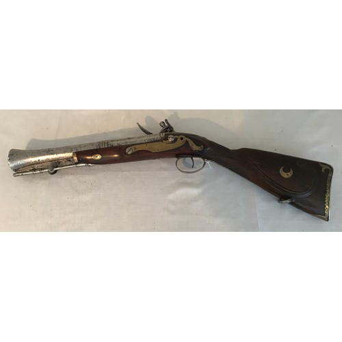 678 - Flintlock blunderbuss, steel barrel 13.75 inch with cross banding, fitted with steel ramrod below, c... 