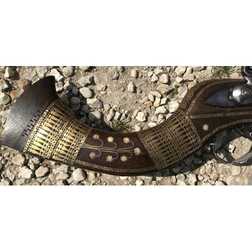 680 - Northwest Frontier Flintlock musket, 54'' tapered smooth bone barrel, stock heavily decorated with i... 